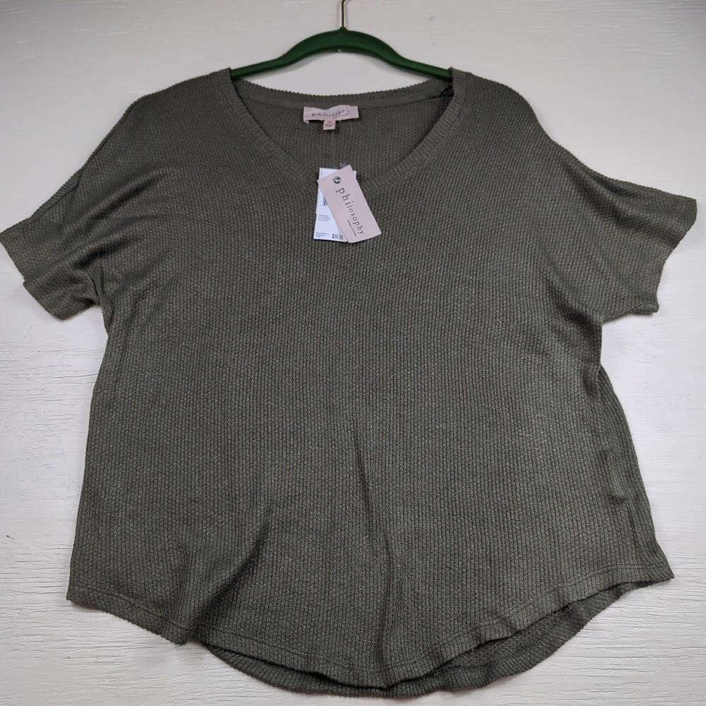 Philosophy Anthropologie Xs Waffle Knit Tshirt Green‎ NWT